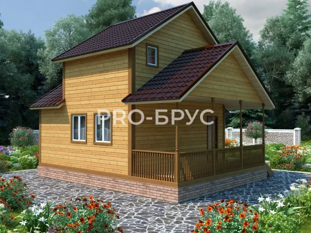 Проект дома из бруса 6 на 8 с мансардой БД-96 вид спереди