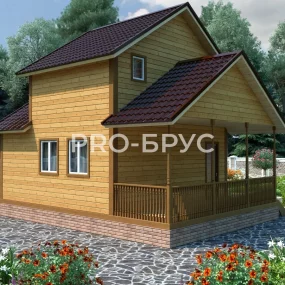 Проект дома из бруса 6 на 8 с мансардой БД-96 вид спереди