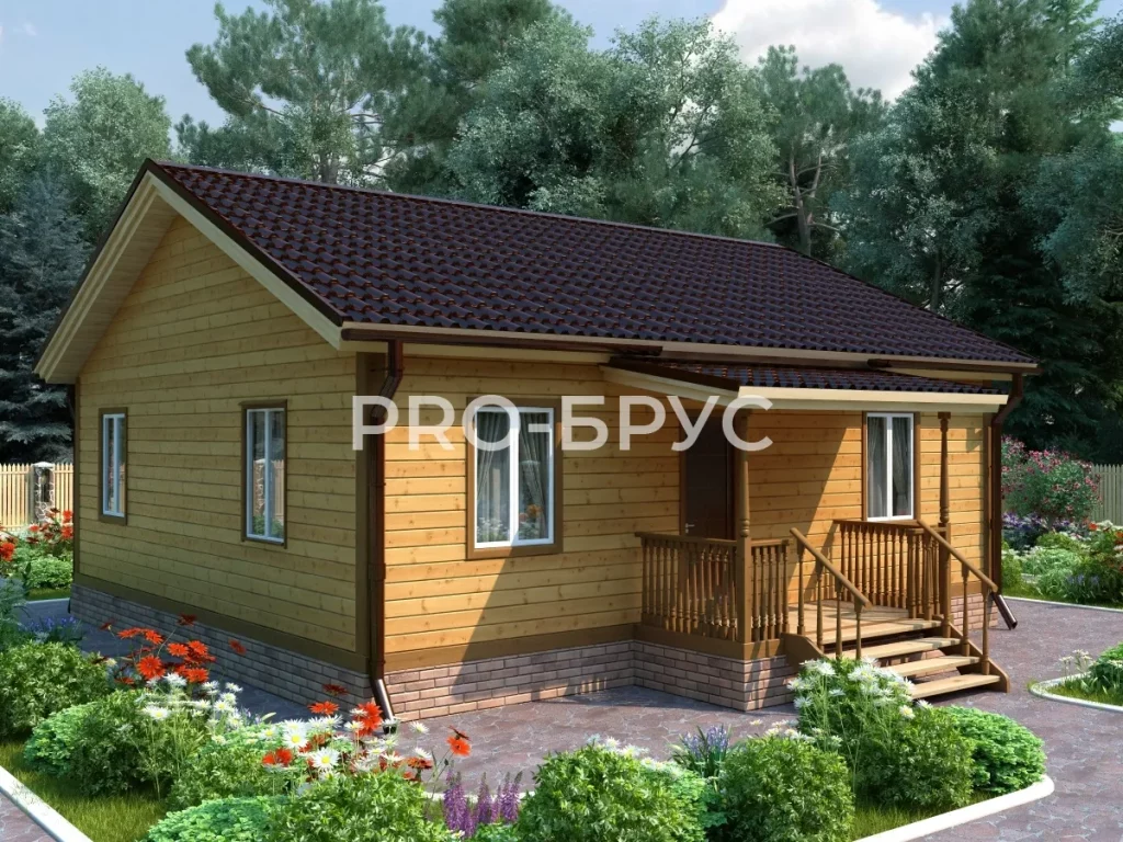 Проект дома из бруса 9 на 9 одноэтажный БД-97 вид спереди