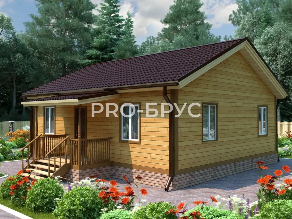 Проект дома из бруса 9 на 9 одноэтажный БД-97 главный вид