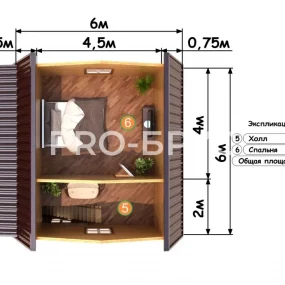 Проект дома из бруса 6 на 9 с мансардой БД-98 план второго этажа