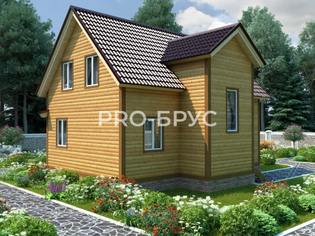 Проект дома из бруса 8 на 9 с мансардой БД-99 вид слева