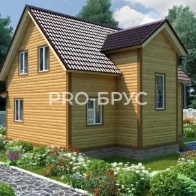 Проект дома из бруса 8 на 9 с мансардой БД-99 вид слева