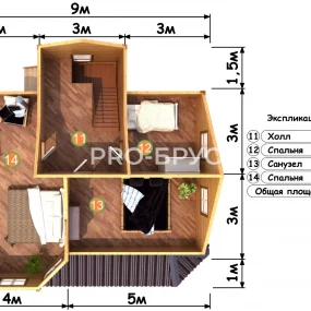 Проект дома из бруса 8 на 9 с мансардой БД-99 план второго этажа