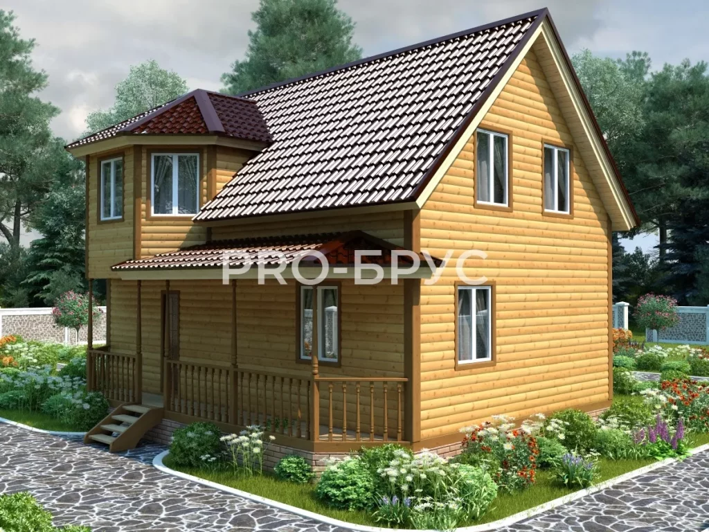 Проект дома из бруса 8 на 9 с мансардой БД-99 главный вид