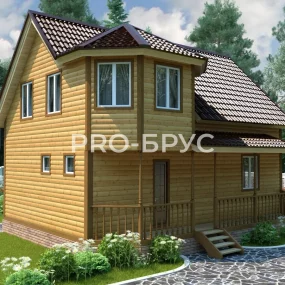 Проект дома из бруса 8 на 9 с мансардой БД-99 вид спереди