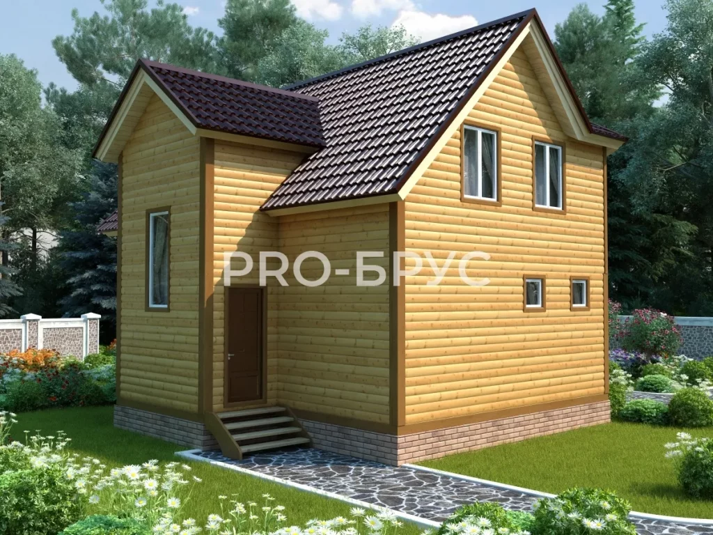 Проект дома из бруса 8 на 9 с мансардой БД-99 вид справа